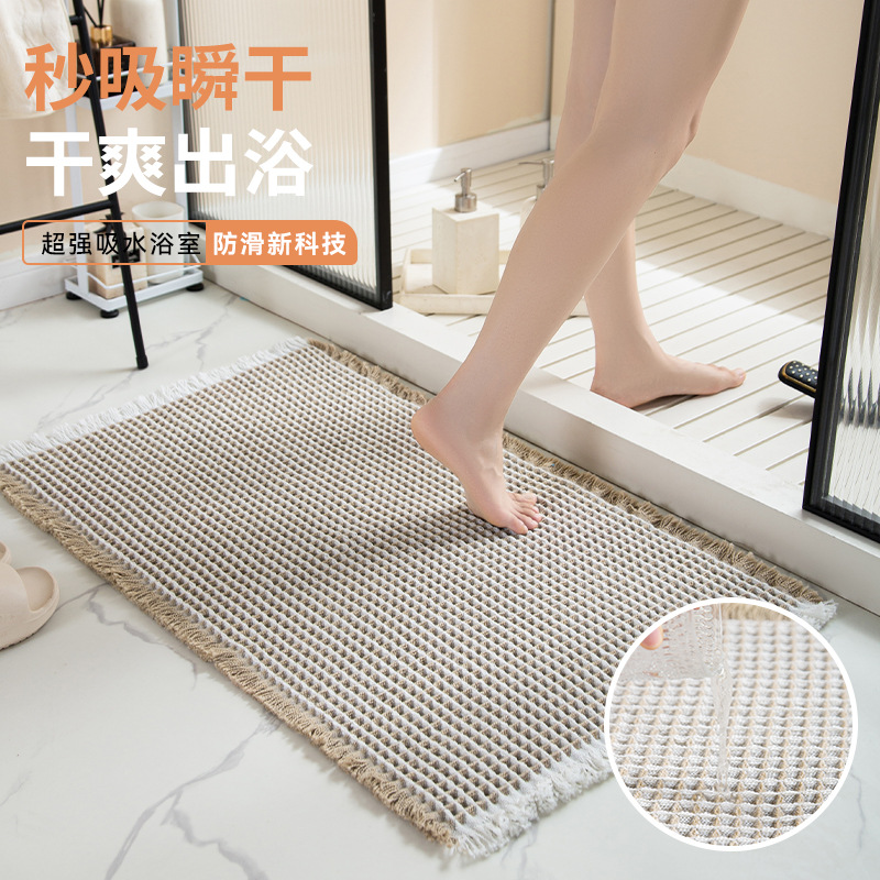 WB cross-border exclusivamente para tapetes de gofres de dos colores, tapetes de baño absorbentes de agua antideslizantes para el hogar, alfombra rectangular tejida de dos colores