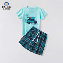 男童短t套装2025新款儿童T恤时尚汽车刺绣两件套夏装潮流童装