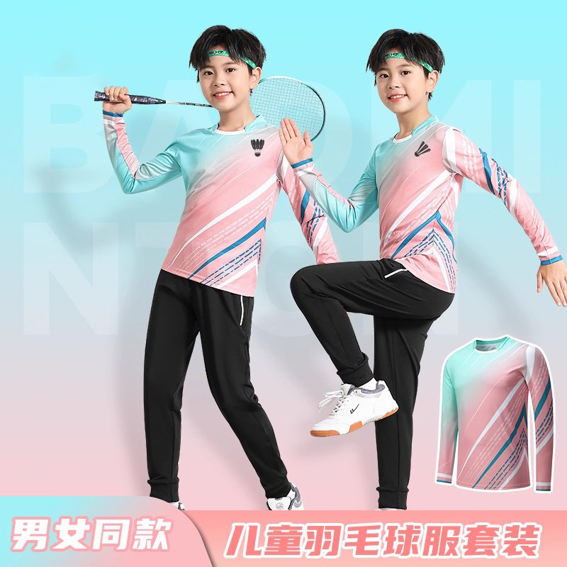 Children and Teenagers Badminton Competition Training Clothing Set Autumn and Winter Long-Sleeved Sportswear Table Tennis Clothing Tops Customization