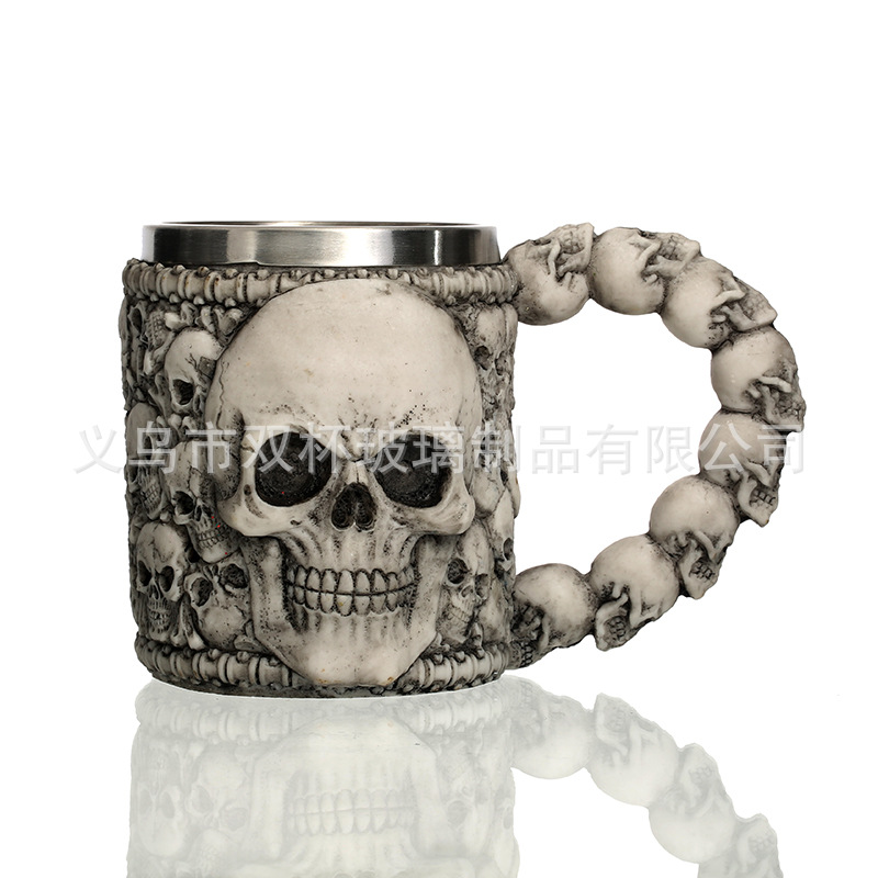Skull Mug 外贸树脂不锈钢杯 3D立体咖啡杯 创意 恶搞骷髅马克杯