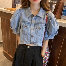 牛仔短款外套女夏季泡泡袖2024年新款薄款宽松韩版气质春秋上衣潮