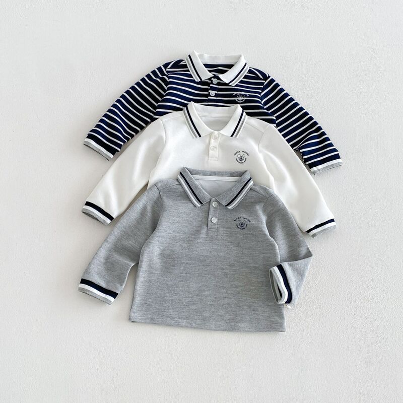 [No Returns or Exchanges] Boys' Preppy Style Polo Shirt 2026 New Autumn Cartoon Striped T-Shirt Zqy6278
