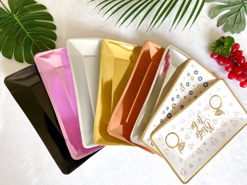 Amazon New Gold Foil Rectangle Paper Plate Disposable Paper Plate for Birthday Cake, Picnic, BBQ, Camping Use