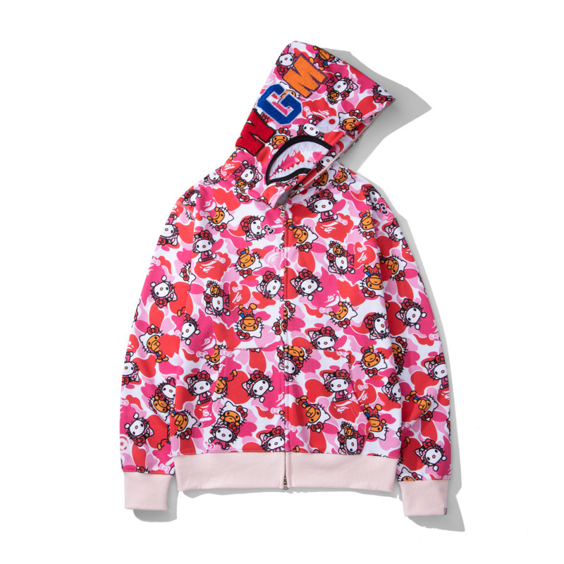 Cross-Border Foreign Trade Letter Full-Print Hello Kitty Sweatshirt Men's Cardigan Zipper Hooded Loose Trendy Shark Jacket Cross-Border Foreign Trade Letter Full-Print Hello Kitty Sweatshirt Men's Cardigan Zipper Hooded Loose Trendy Shark Jacket