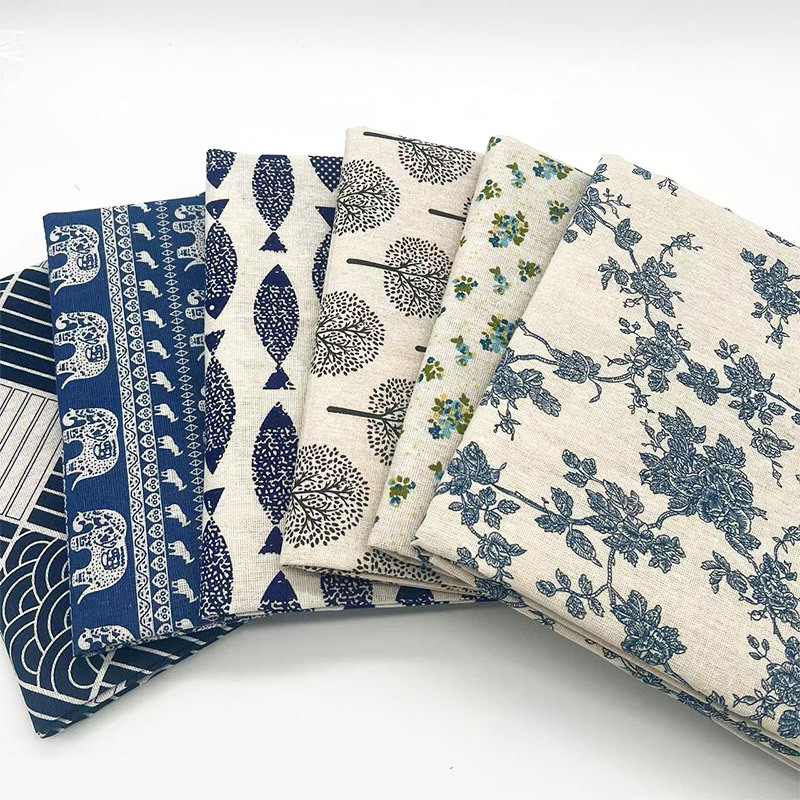 Retro Style Blue Cotton and Linen Fabric Printed Cloth Tablecloth Curtain Sofa Fabric DIY Handmade Cloth Head Processing Retro Style Blue Cotton and Linen Fabric Printed Cloth Tablecloth Curtain Sofa Fabric DIY Handmade Cloth Head Processing