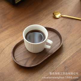 日式木质椭圆形托盘 实木餐盘黑胡桃木下午茶盘甜品点心盘收纳盘