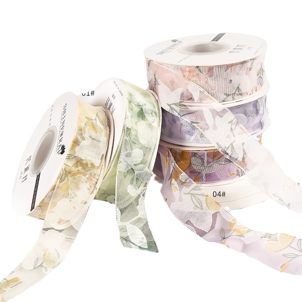 Fabricantes de fiestas de flores al por mayor nueva impresión de cinta 2.5CM envases de flores tiendas de flores regalo ramo de cinta