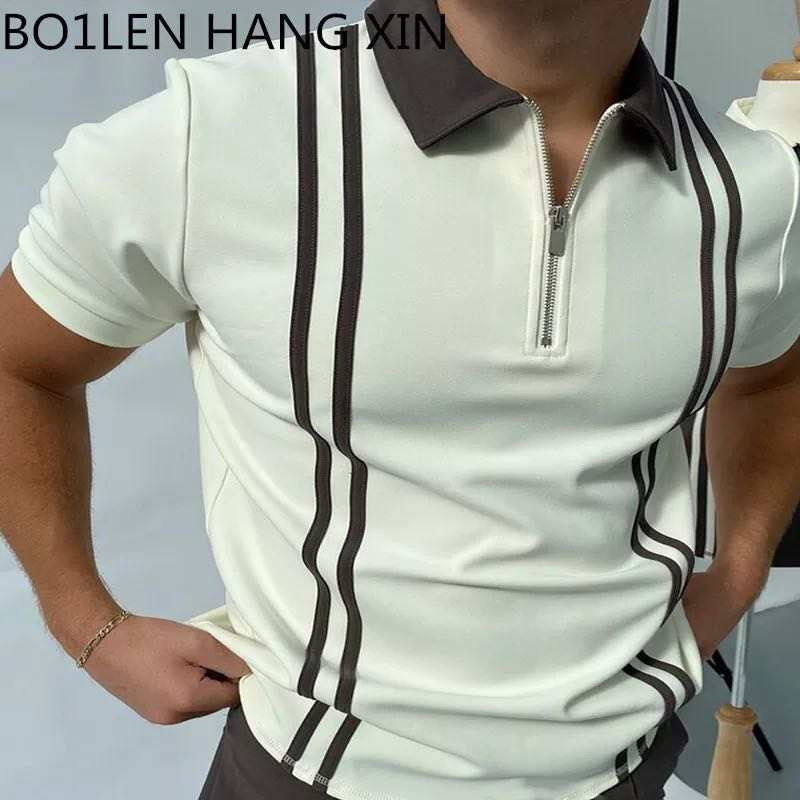 Camiseta Polo de Manga Corta con Cierre y Estampado 3D Informal para Hombre, Nueva Colección de Primavera para Exportación