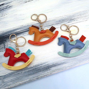ins handmade leather green horse bag pendant keychain pony pendant cartoon rocking horse leather pendant wholesale