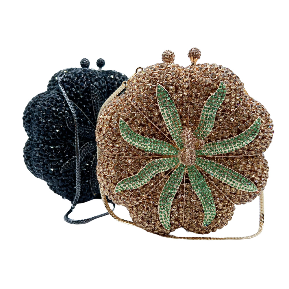 Túi clutch nữ đính đá hình bí ngô cầm tay dự tiệc — Màu vàng, Màu đen
