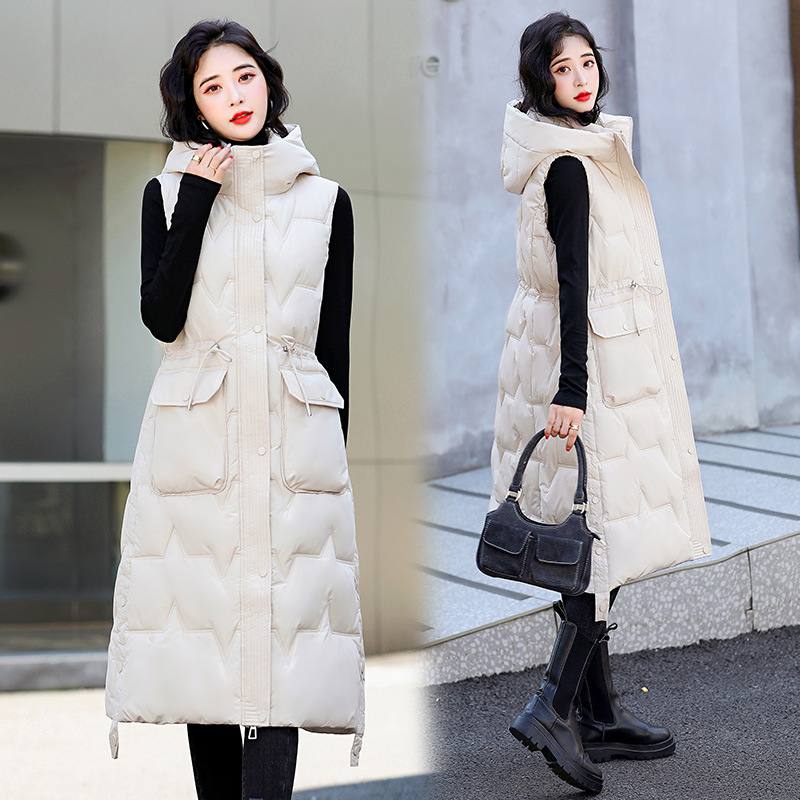 Winter long over-the-knee down cotton vest for women 2023 autumn and winter New plus size vest loose coat thickened vest