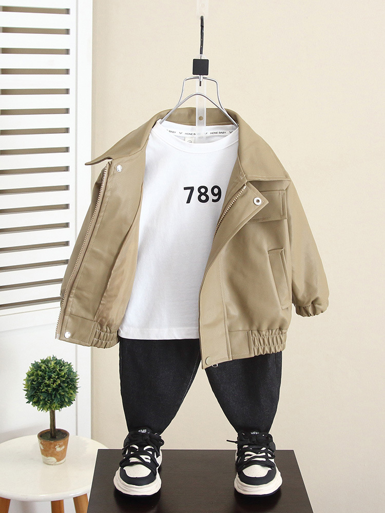 Chaqueta de cuero para niños 5965, estilo primavera y otoño, chaqueta de otoño para niño, modelo nuevo 2026, top de otoño para bebé.