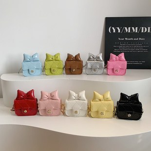 Bow Small Chanel Style Bag Women's 2025 New Arrival Embroidered Rhombic Mini Red Bag Children's Princess Crossbody Bag