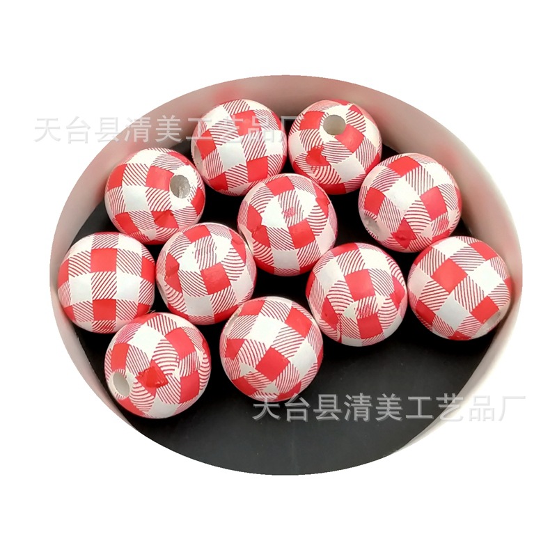 16mm patrón Plaid cuentas de madera hechos a mano cuentas redondas de madera cuentas de granja de madera casa guirnalda decoración del hogar cuentas de madera