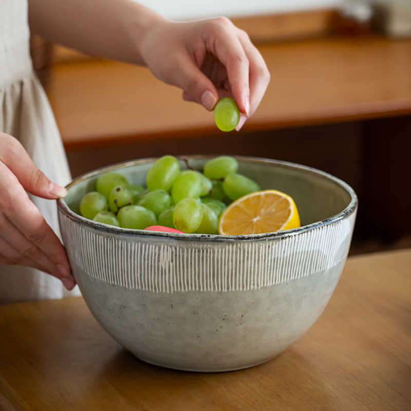 Retro líneas dibujadas a mano de cerámica cuencos profundos cuencos de frutas caseras cuencos de pescado enchufe cuencos de gran capacidad cuencos de sopa cuencos de cubiertos