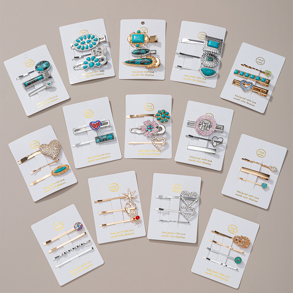 18g Weight Hair Clip Hair Accessories Type December Birthstone Turquoise Inlay Material 1 Set Quantity Outdoor, Street, Shopping Occasion Alloy Material Oval, Heart Shape Pattern Women's Gender Plating, Inlay Design Retro Style Women's Retro Oval Heart Shape Alloy Plating Inlay Turquoise Hair Clip 无