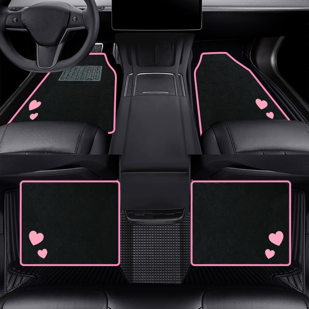 Cross-border best-selling heart-shaped car floor mat four-piece set, car floor mat with top carpet, dustproof and easy to clean
