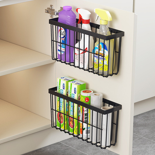 Refrigerator rack side storage kitchen household multi-functional side seasoning rack free punch hanging basket storage basket
