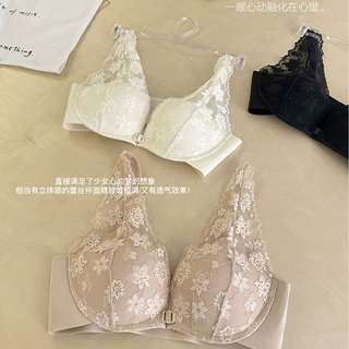 新款前扣内衣性感蕾丝上托无钢圈小胸显大聚拢舒适收副乳文胸套装