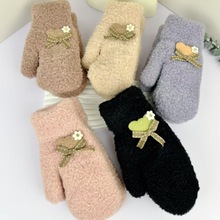 手套女冬季加绒加厚可爱学生包指仿羊绒款蝴蝶结骑行防寒保暖手套