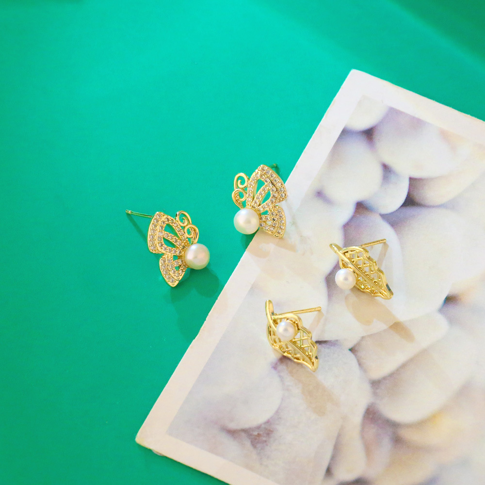 simple personality pearl earrings leaf butterfly earrings jewelrypicture5