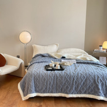 ✅跨境新款纯色羊羔绒毯子加厚双层提花塔芙绒毛毯双面盖毯保暖绒