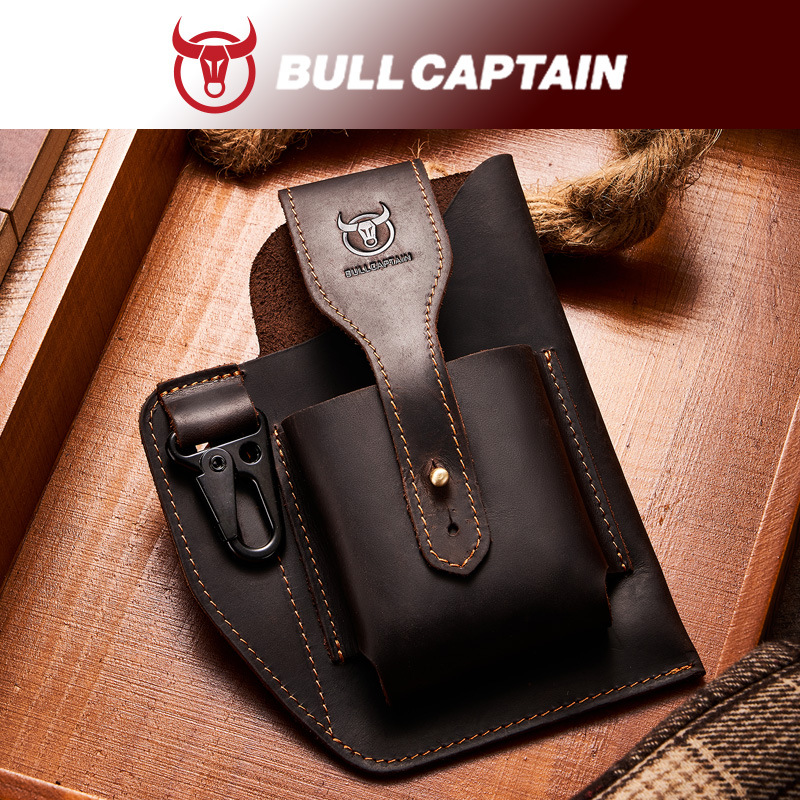 Captain Niu cuero vintage cintura bolsa hombres cuero multifuncional teléfono móvil bolsa primera capa de piel de vaca cinturón bolsa al por mayor