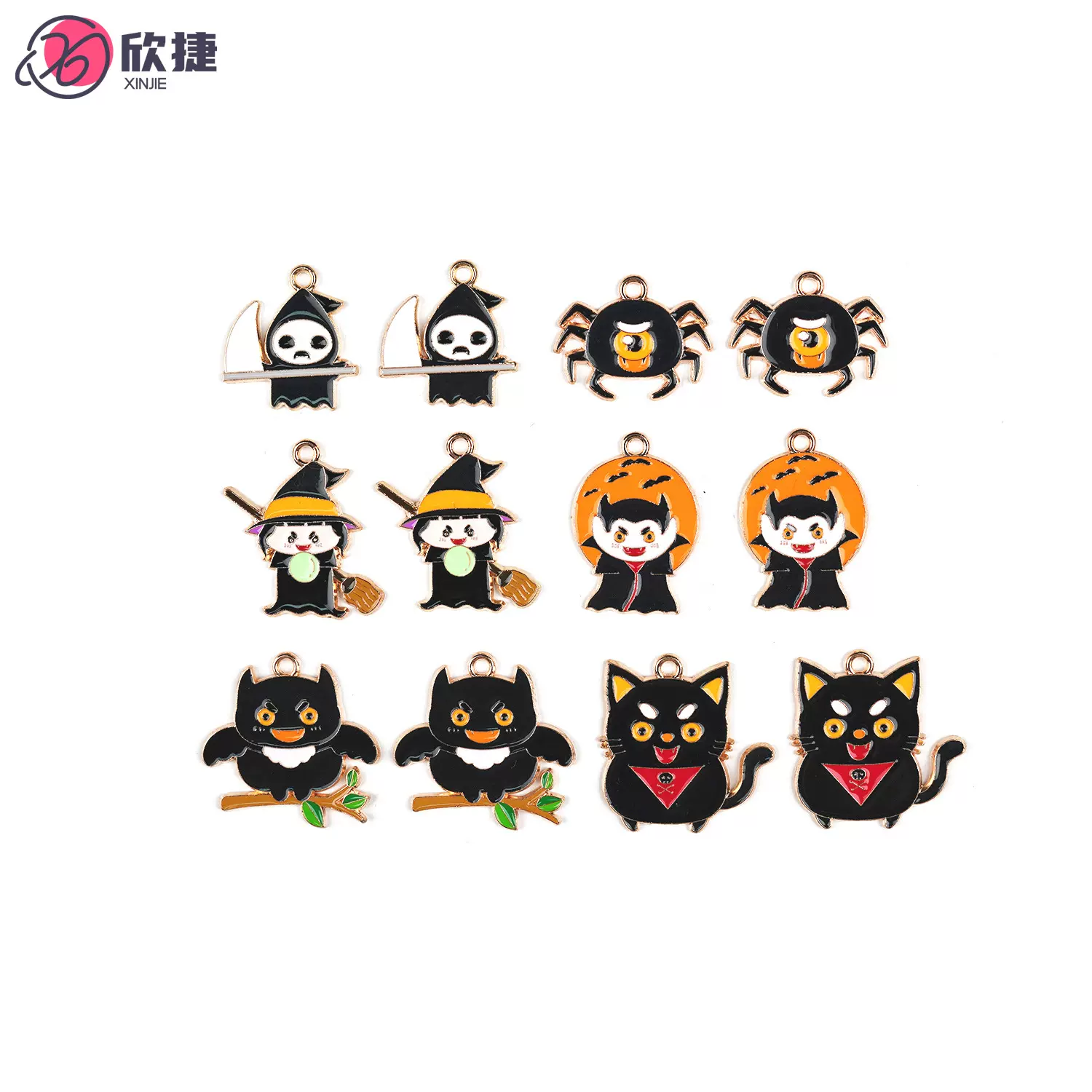 可爱万圣节猫头鹰吸血鬼幽灵 diy合金饰品配件跨境手链钥匙扣挂件