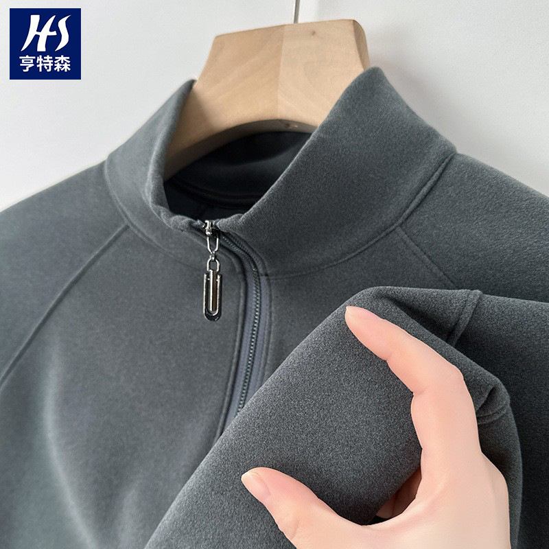 Heavyweight 380g Genuine Velvet Men's Sweatshirt 2025 Autumn and Winter New Style Stand Collar Long Sleeve Warm Slim Fit Base Shirt for Men