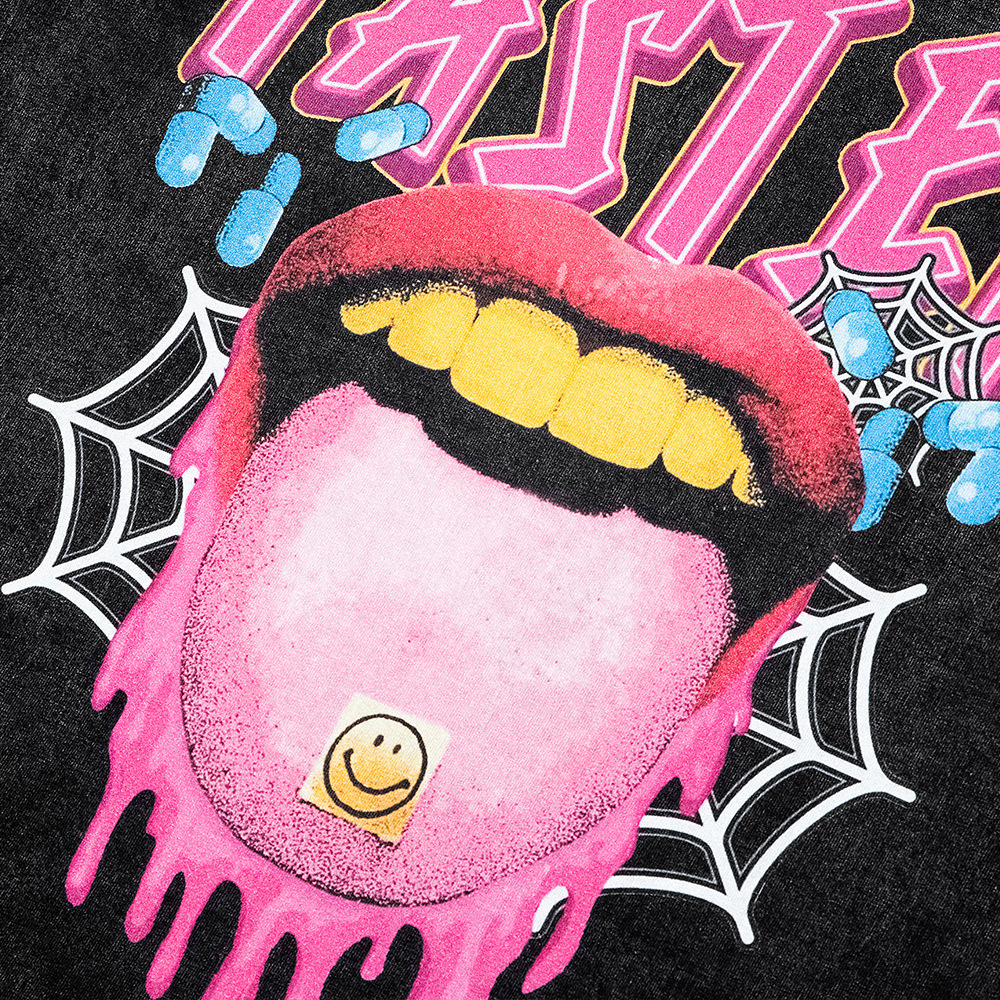 Diversión creativa gran lengua impresa camiseta lavada verano nueva marca de moda hip hop suelta manga corta Camiseta hombres marca de moda estilo americano