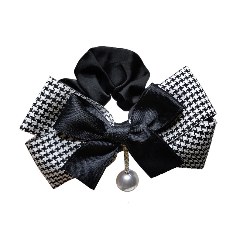 Korean Hair Accessories Black White Houndstooth Bow Tassel Hair Ring display picture 7