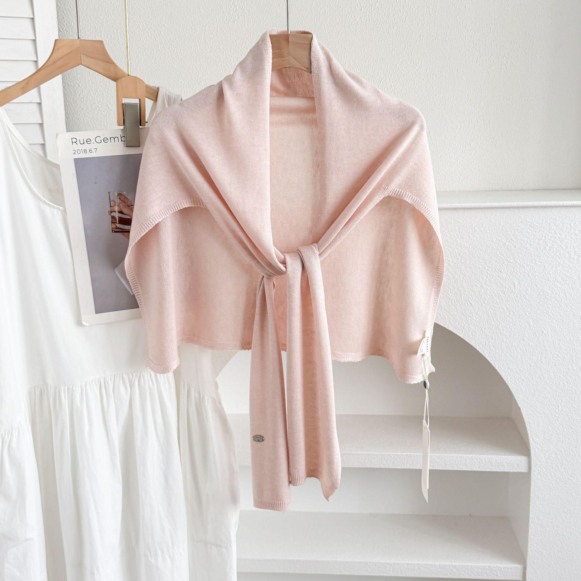 High-End Knitted Wool Shawl for Women, Thin Summer Outerwear, Knotted Cape for Spring and Autumn, Air-Conditioned Room Shoulder and Neck Protection