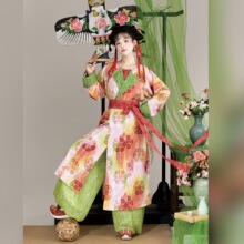 洛竹【报春】唐制原创汉服圆领袍灯笼裤钉珠日常活泼双色五件套