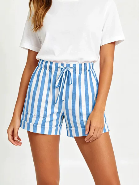 Cross-Border E-Commerce Amazon 2026 European and American Women's Wide-Striped Slimming Fashion Lace-Up Casual Beach Shorts
