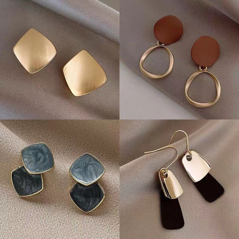 Frosted Simple Square Retro Hong Kong Style 2023 New Fashionable Earrings Internet Celebrity Elegant Earrings Korean Earrings Earrings