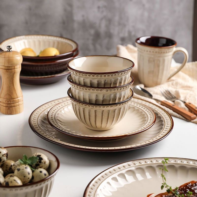 Vintage-style Kiln-fired Ceramic Tableware Set, Including Rice Bowls,...