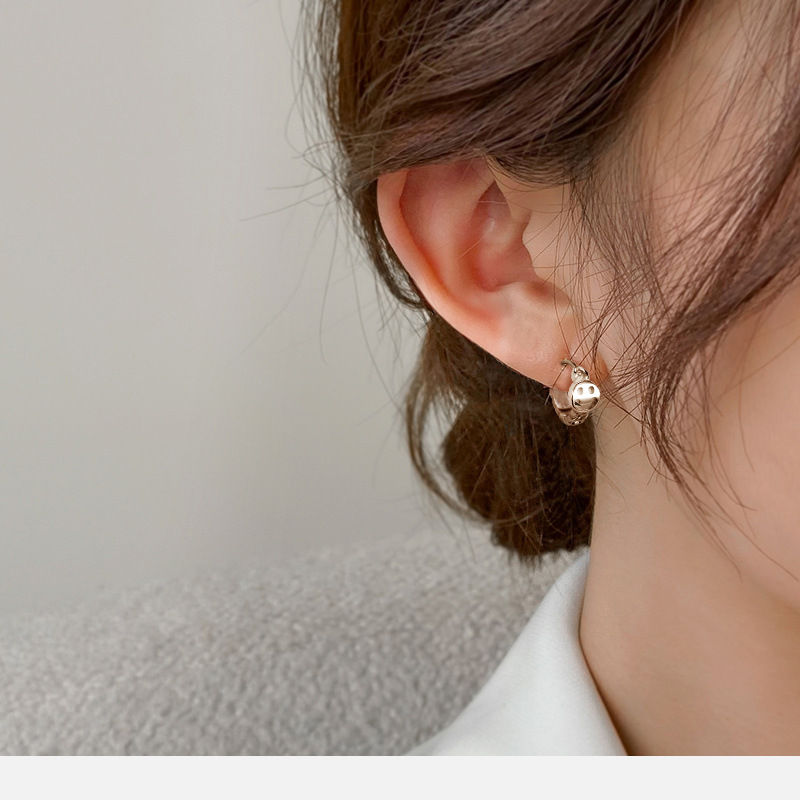2021 Korean Style Smiley Face Hollow Out Stainless Steel Earrings for Men and Women Geometric Silver Earrings detail image 12