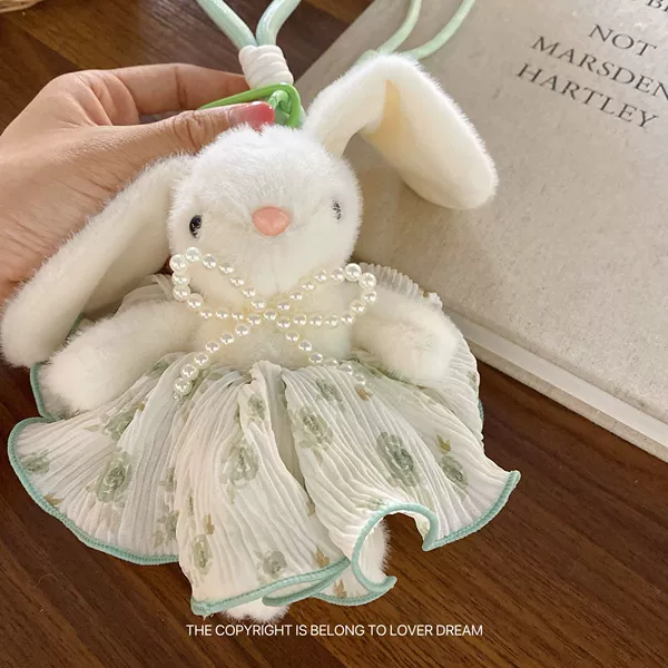 Green white rabbit, pendant, floral print