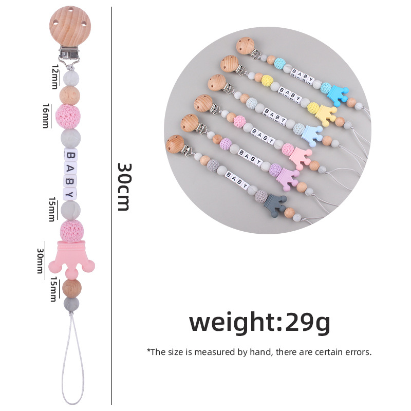 Bebé DIY creativo de dibujos animados corona de silicona calmante cadena juguete bebé nombre mordedor cadena de chupete cadena anti-caída