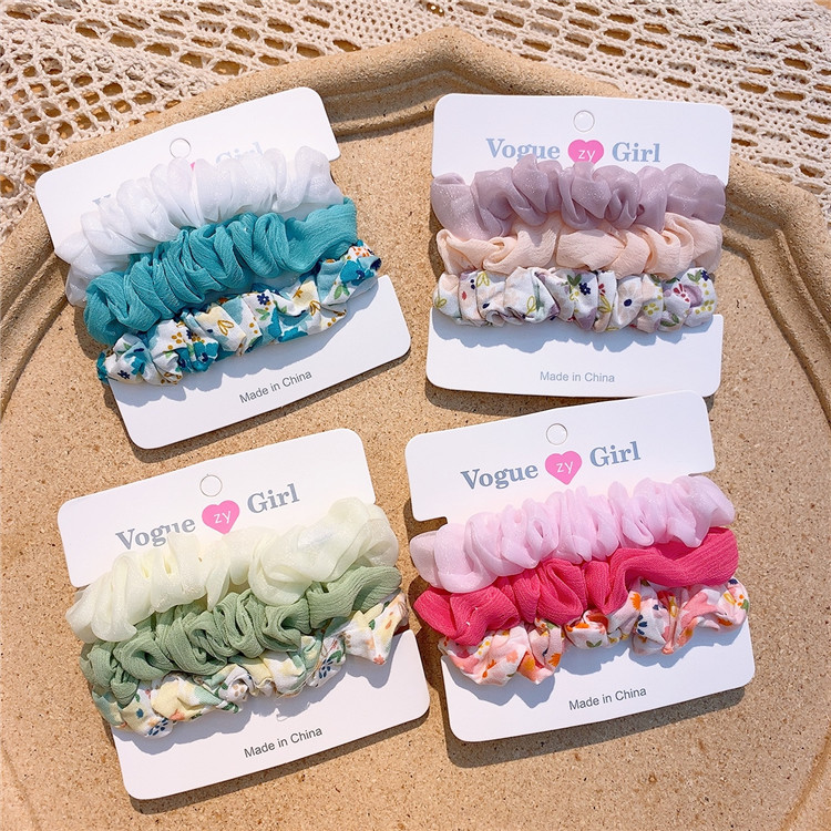 兒童髮飾網紗發繩扎發皮筋法式大腸發圈少女網紅復古布藝碎花頭繩