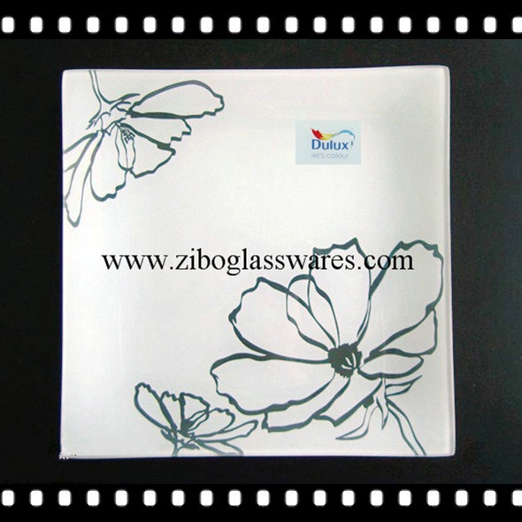 三角形高温烤花热弯玻璃盘钢化玻璃盘