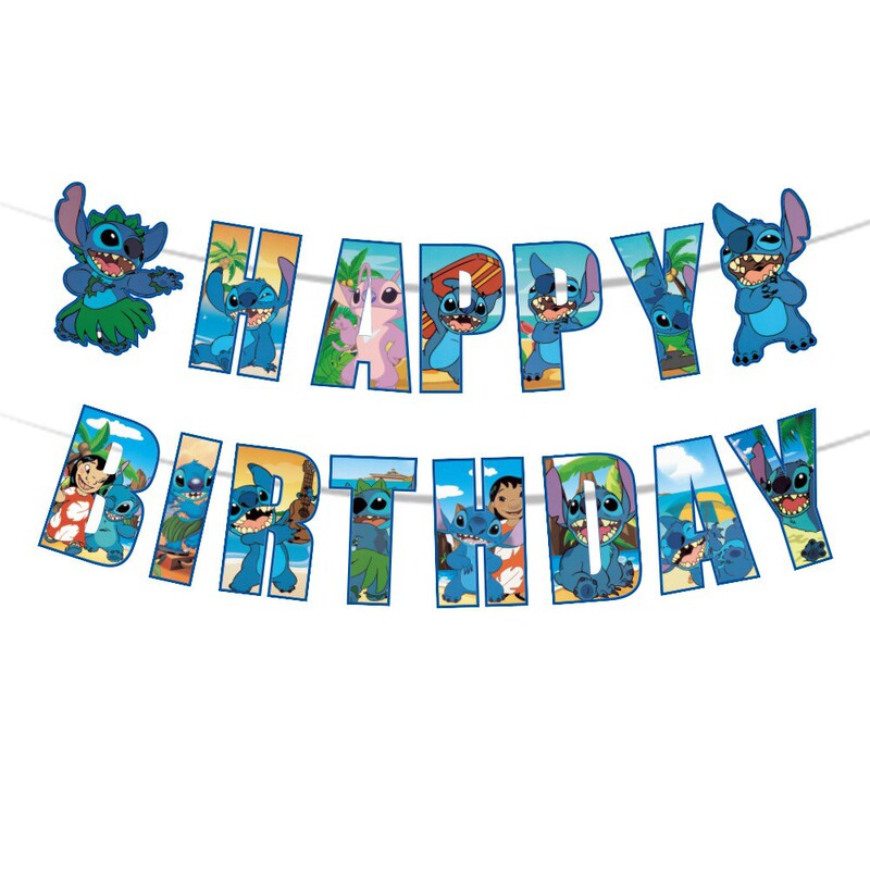 Cross-Border Lilo and Baby Theme Birthday Party Stitch Party Decoration Balloon Flag Banner Cake Insert