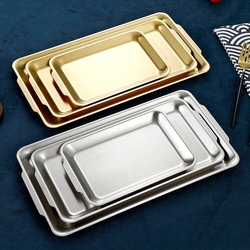 304 Korean-style stainless steel plate rectangular plate barbecue plate snack plate metal tray simple craft decoration plate