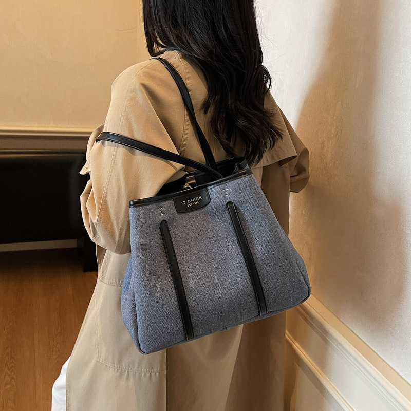 跨境拼接帆布包大容量托特包女2025秋冬新款百搭单肩包潮流腋下包|undefined
