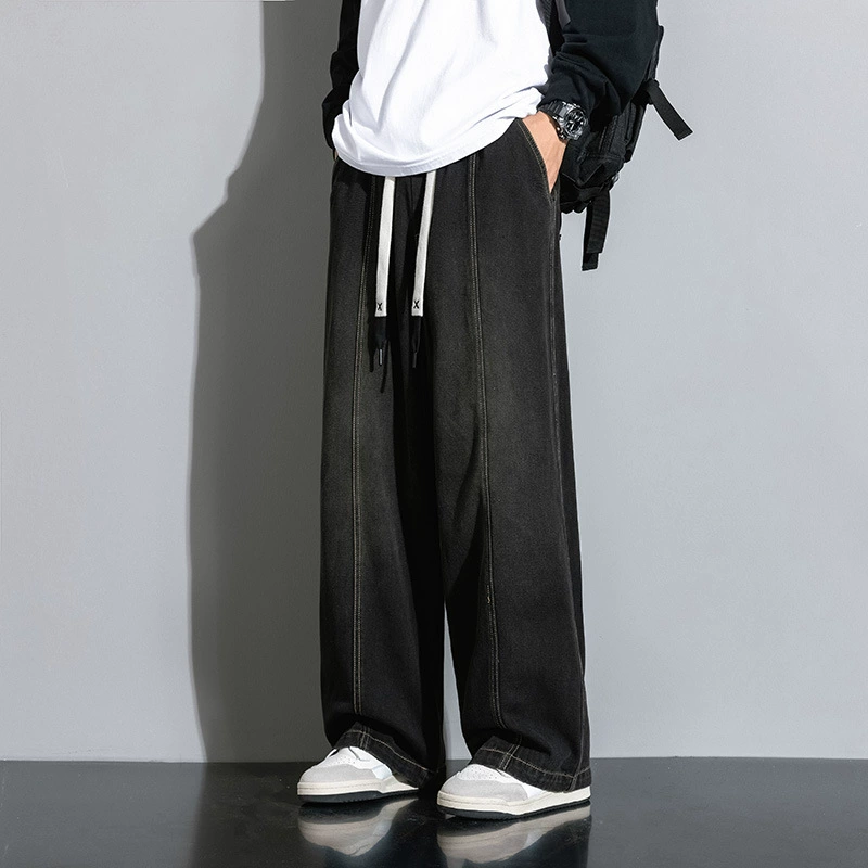 Брюки ретро широкие ножки прямой шнур джинсы полосатые свободные брюки американский