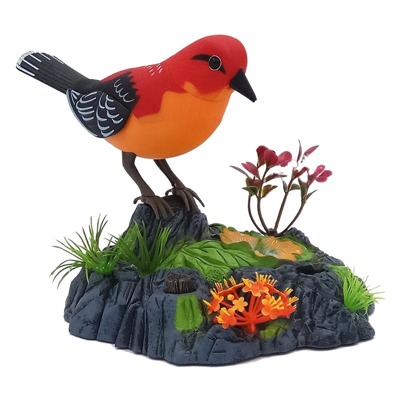 Los fabricantes de aves controladas por voz de suministro de puestos divertidos juguetes de pájaros de simulación pueden llamar en movimiento pájaro falso Niños inducción eléctrica