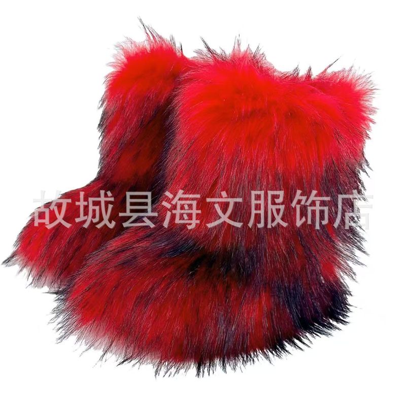 欧美跨境辣妹y2k毛毛靴子女冬季保暖时尚靴中筒靴大码平跟雪地靴|undefined