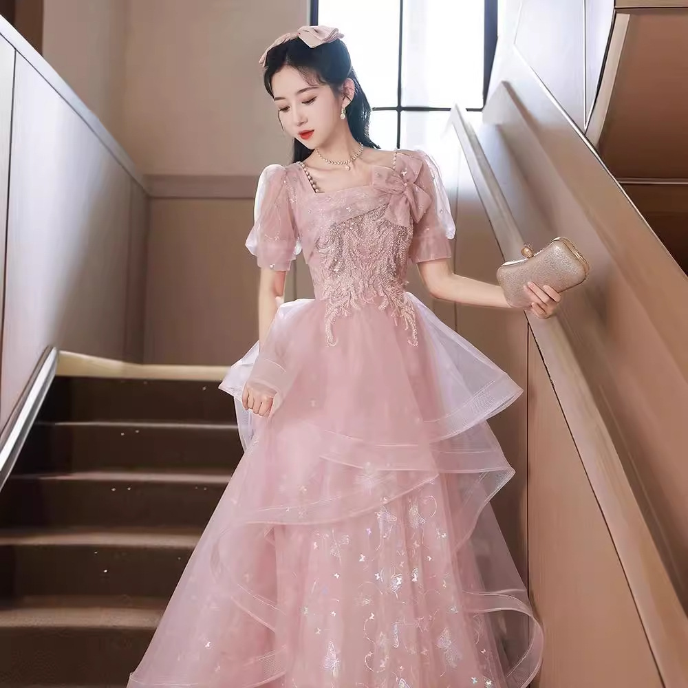 Vestido de noche rosa para mujer, nuevo modelo 2026, estilo de lujo ligero, nicho de alta gama, sofisticado, para ceremonia de mayor edad, presentación, examen de arte escénico