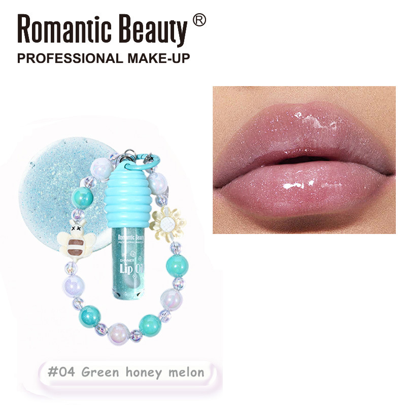 Transfronterizo con colgante, aceite labial de cuatro colores lindos bracelets, bálsamo labial hidratante, miel de agua, esmalte labial de color espejo