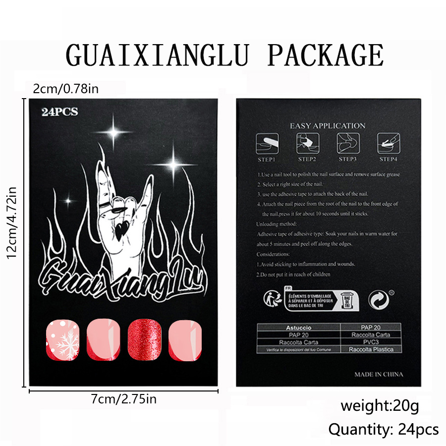 Short Glossy Square Armor 2024 New Christmas Glitter Snowflake Big Red French Nail Art Patch 24_voghion.com